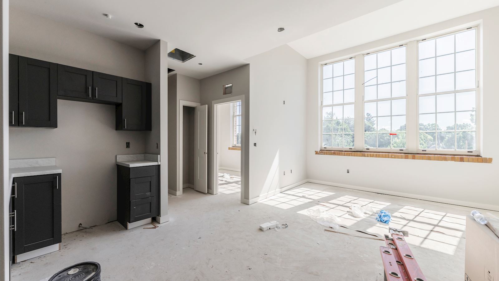 In-progress photograph of a unit being renovated at Walter French